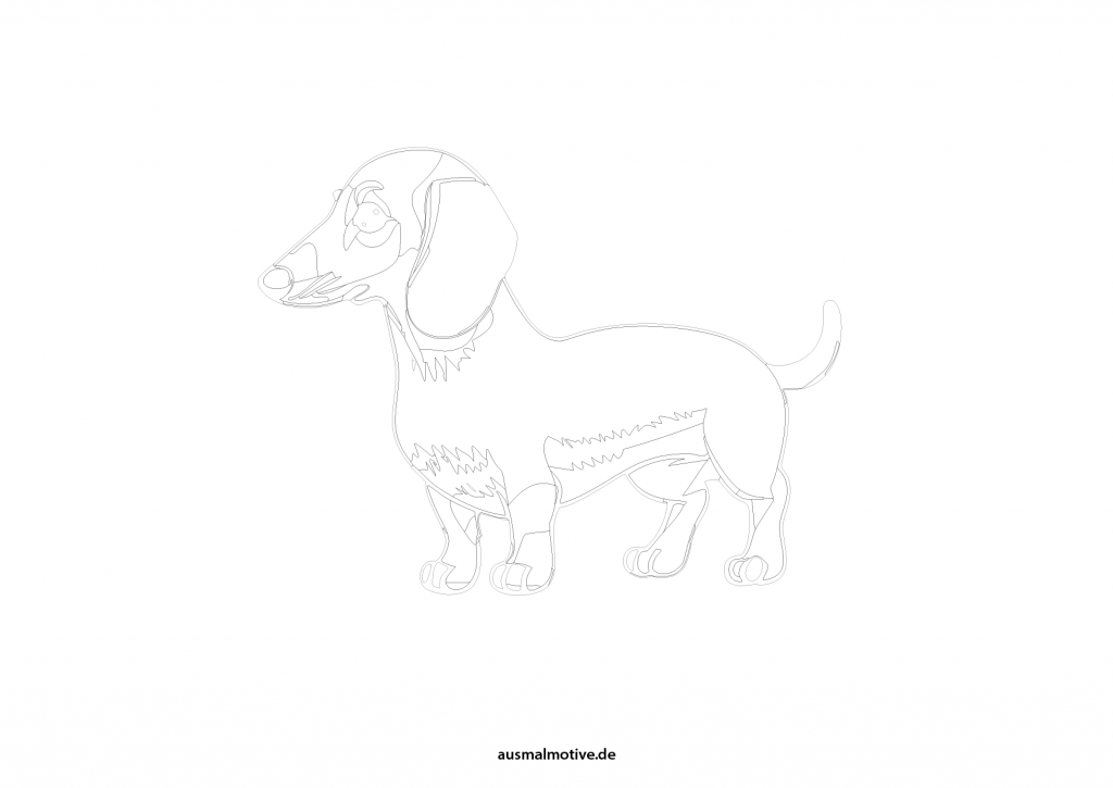 Dackel Ausmalbild kostenlos - Schwarz-Weiß Malvorlage für Kinder