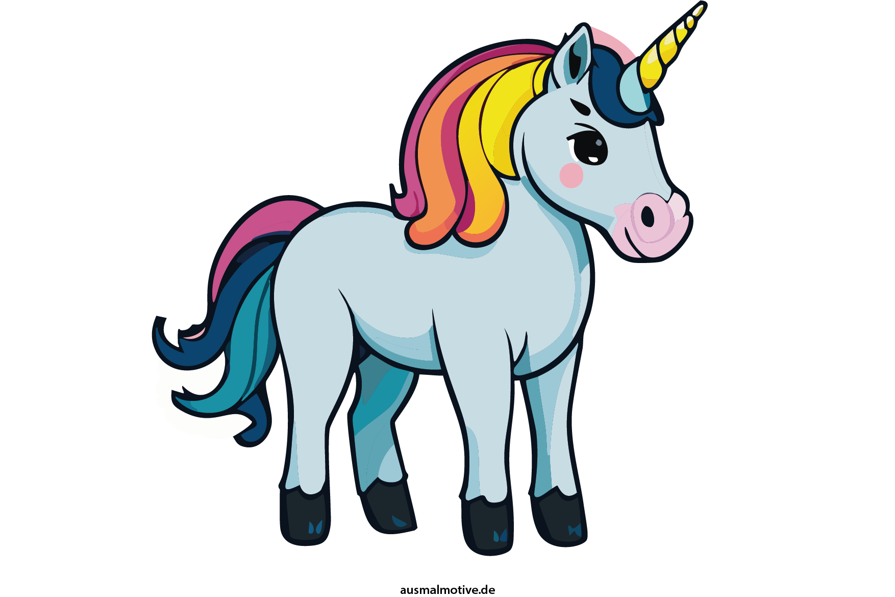 Passende Malvorlage für das Einhorn Ausmalbild für Kinder im Kindergarten oder in der Schule
