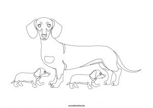 Ausmalbild-Vorschau: Dackel mit zwei Welpen
