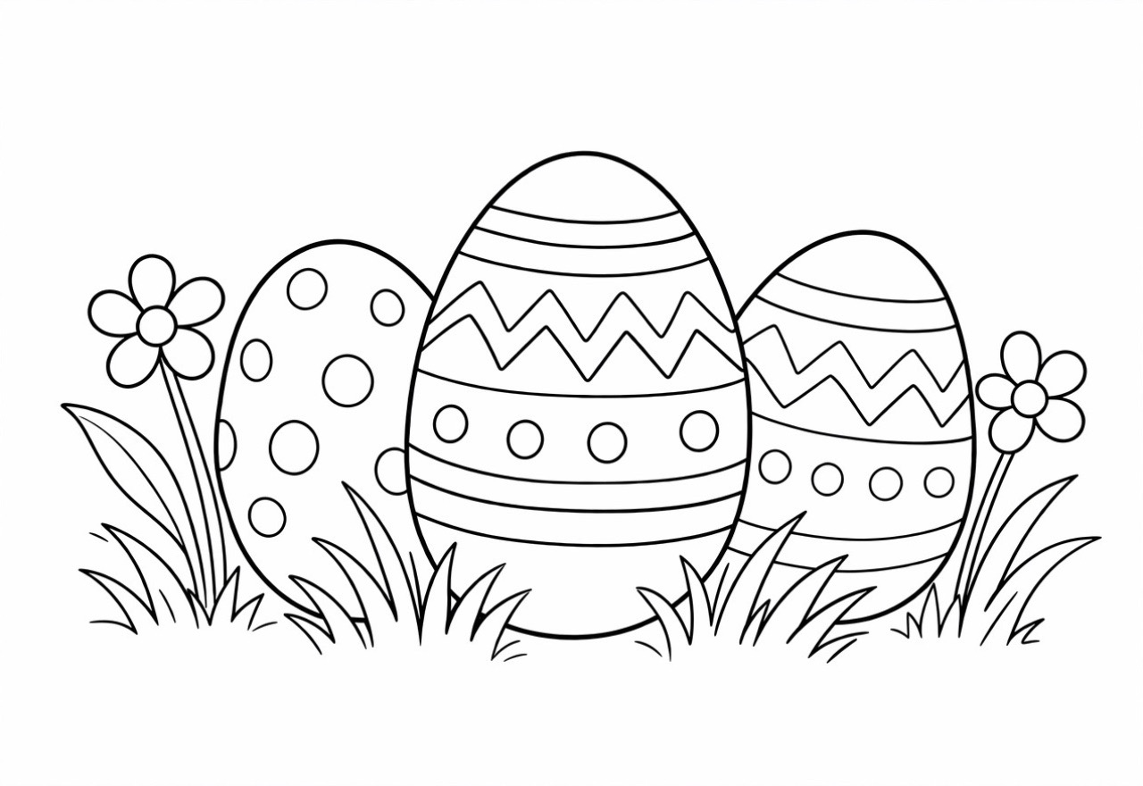 Ostereier im Gras Ausmalbild