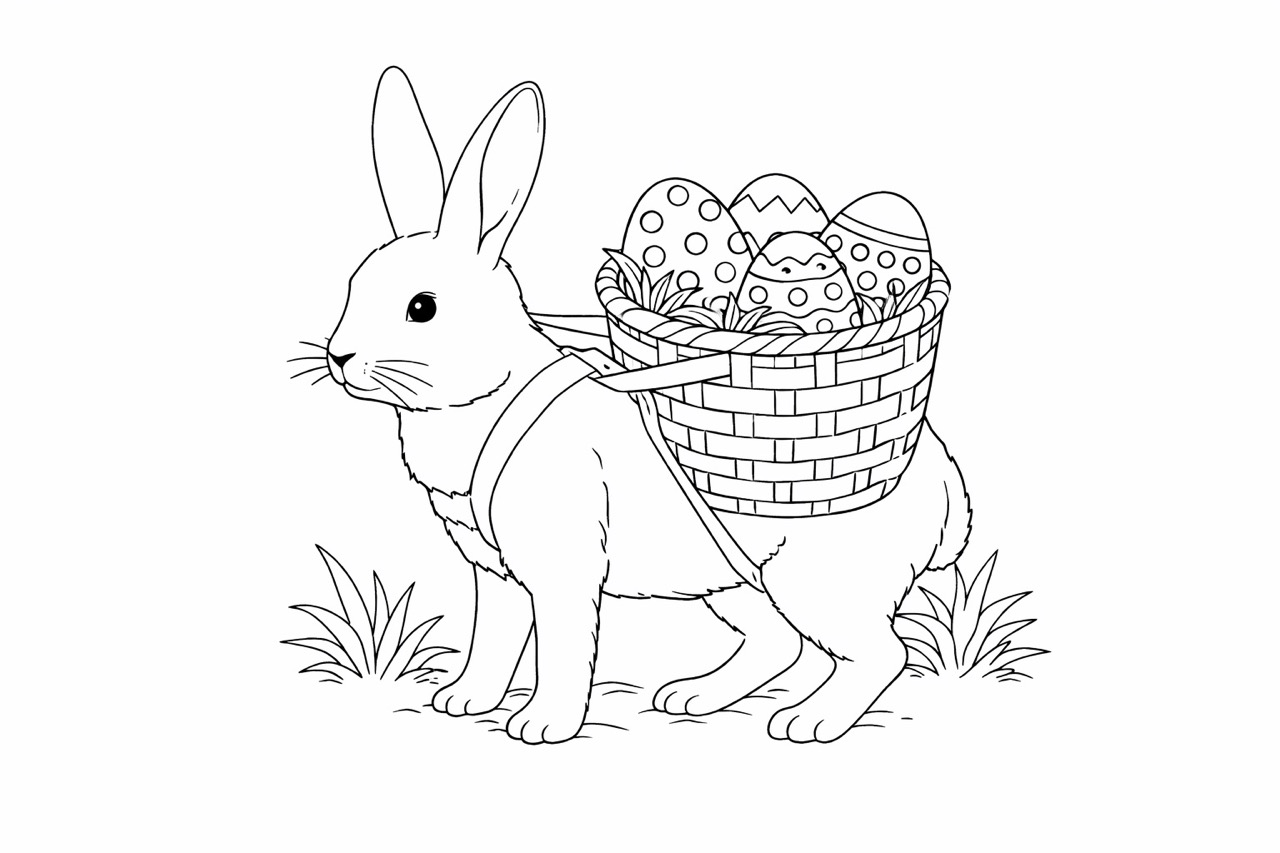 Osterhase trägt Korb Ausmalbild