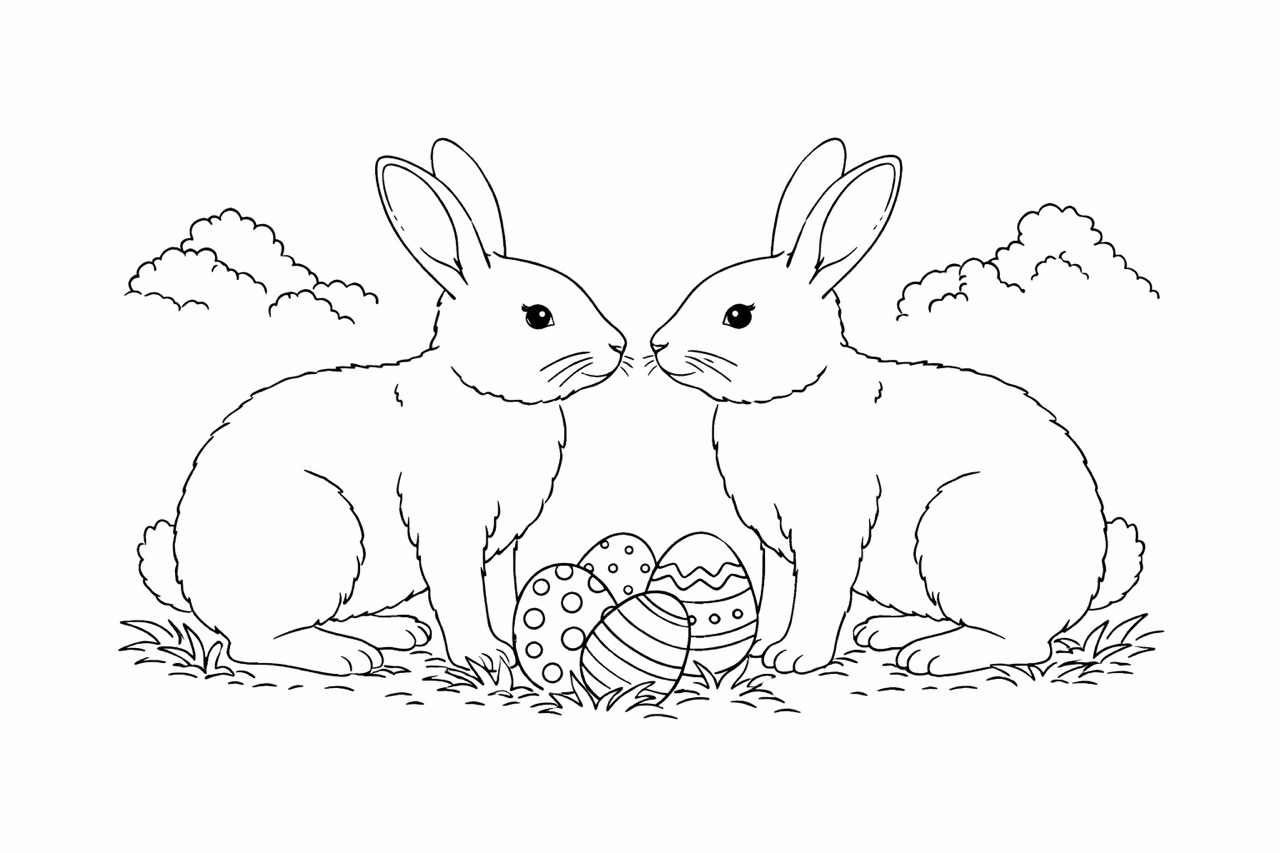 Zwei Hasen mit Eiern Ausmalbild